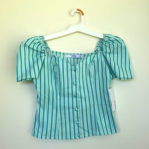 JustFab Poplin Puff Sleeve top - White multi S size